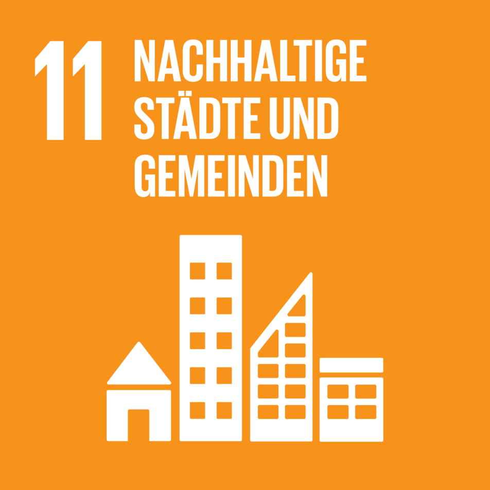 Piktogramm des SDG 11: Nachhaltige Städte und Gemeinden